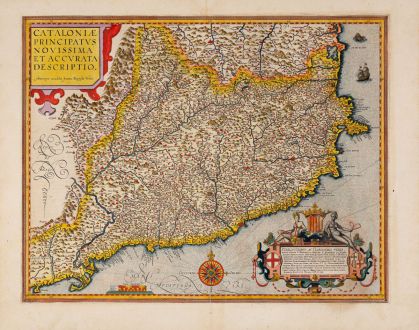 Antique Maps, Ortelius, Spain - Portugal, Catalunya, Cataluna, Catalonia: Cataloniae principatus novissima et accurata descriptio