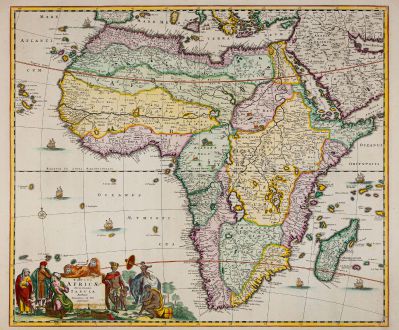 Antique Maps, de Wit, Africa Continent, 1680: Totius Africae Accuratissima Tabula Authore Frederico de Wit