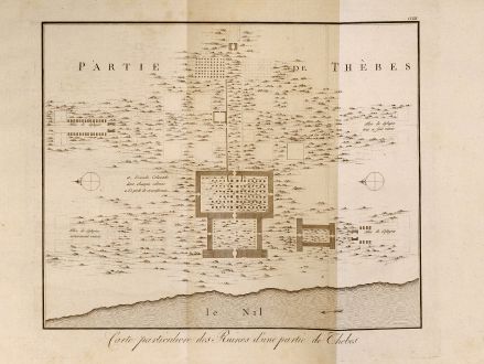 Antique Maps, Norden, Egypt, Thebes, Pyramides, 1795: Carte particuliere des Ruines d'une partie de Thebes.