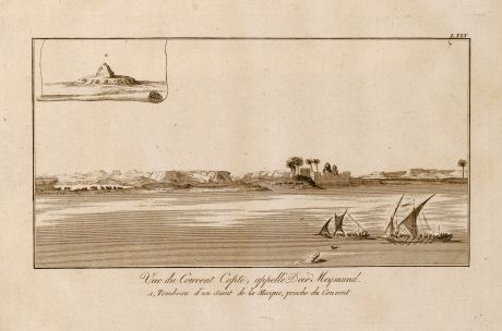 Antique Maps, Norden, Egypt, Nile River, Ships, 1795: Vue du Couvent Copte, appellé Deir Meymund.