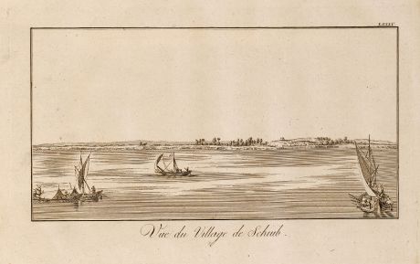 Antike Landkarten, Norden, Ägypten, Ägypten, Nil, Schiffe, 1795: Vue du Village de Schiub.