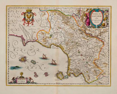 Antique Maps, Blaeu, Italy, Campania, 1664-65: Terra di Lavoro, olim Campania Felix