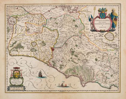 Antike Landkarten, Blaeu, Italien, Campagna Romana, 1640-43: Campagna di Roma, olim Latium: Patrimonio di S. Pietro, et Sabina