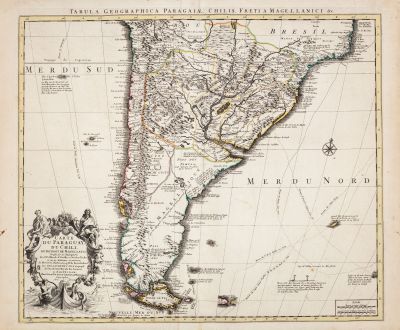 Antike Landkarten, de l Isle, Südamerika, 1730: Carte du Paraguay du Chili du Detroit de Magellan...