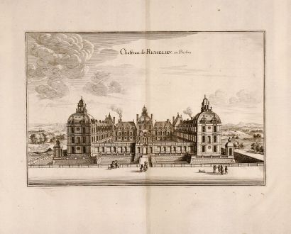 Antike Landkarten, Merian, Frankreich, Richelieu, 1657: Chateau de Richelieu en Poictou