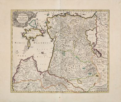 Antique Maps, de Wit, Baltic, Lithuania, Latvia, Estonia, 1680: Ducatuum Livoniae, et Curlandiae, Nova Tabula...