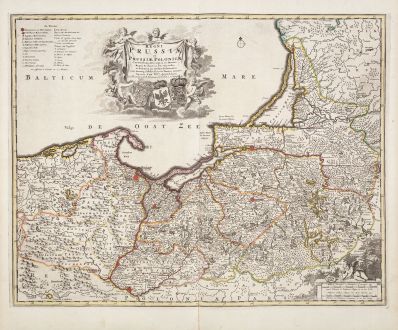 Antique Maps, de Wit, Poland, Prussia, Konigsberg, Kaliningrad, Gdansk: Regni Prussiae et Prussiae Polonicae...