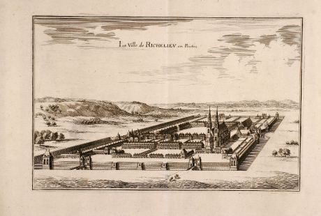 Antique Maps, Merian, France, Richelieu, 1657: La Ville de Richelieu en Poictou.