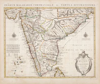 Antike Landkarten, de l Isle, Indien, 1730: Carte des Cotes de Malabar et de Coromandel / Orarum Malabariae, Coromandelae...