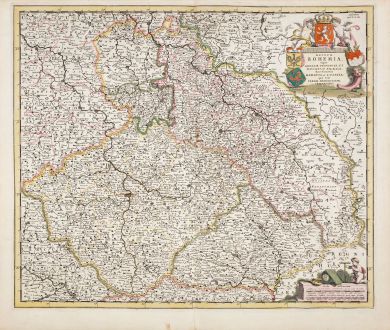 Antique Maps, de Wit, Czechia - Bohemia, 1680: Regnum Bohemia eique Annexae Provinciae, ut Ducatus Silesia...