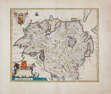 Antike Landkarten, Blaeu, Irland, Ulster, Nordirland, 1654: Ultonia, Hibernis Cui-Guilly, Anglis Ulster