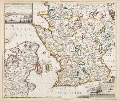 Antike Landkarten, de Wit, Dänemark, 1720: Nova et Accurata Scaniae et Maximae Partis Zeelandiae Tabula