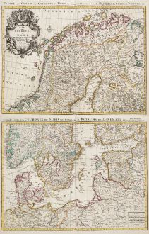 Antike Landkarten, de l Isle, Skandinavien, 1730: Carte des Courones du Nord / Teatre de la Guerre des Courones du Nord...