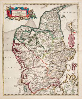 Antique Maps, de Wit, Denmark, Jutland (Jylland), 1680: Iutiae tabula in qua sunt Dioeceses Alburgensis, Wiburgensis, Ripensis et Arhusiensis
