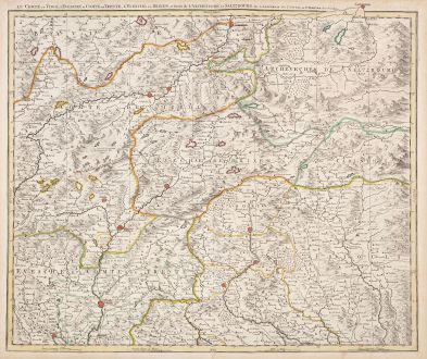 Antike Landkarten, Covens and Mortier, Österreich - Ungarn, 1730: Le Comte de Tirol, l'Evesche et Comte de Trente .. Brixen .. Salzburg ..