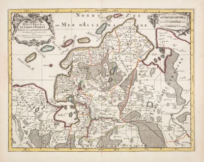 Antike Landkarten, Sanson, Niedersachsen, Ostfriesland, 1690: Oost-Frise, ou le Comte d'Embden...