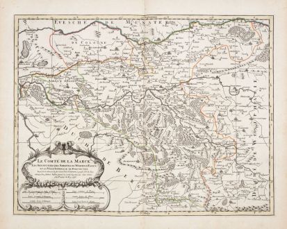 Antique Maps, Sanson, Germany, North Rhine-Westphalia, 1696: Le Comté de la Marck, Les Seigneuries des Abbayes de Werden, d'Essen, et la Ville Imperiale de Dortmundt