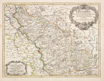 Antike Landkarten, Sanson, Deutschland, Nordrhein-Westfalen, 1730: Le Duche de Berg, le Comte de Homberg, les Seigneuries de Hardenberg, et de Wildenborg