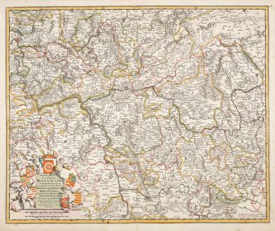 Antique Maps, de Wit, Germany, Hesse, 1680: Archiepiscopatus et Electoratus Moguntini et adjacentium Regionum, ut Landgraviatum Hasso Darmstadiensis ...