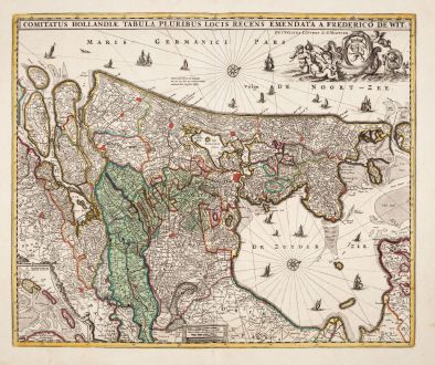 Antique Maps, de Wit, Netherlands, 1720: Comitatus Hollandiae Tabula Pluribus Locis Recens Emendata a Frederico de Wit