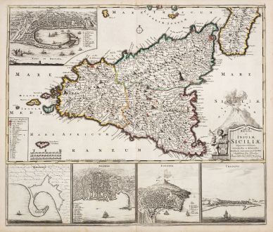 Antike Landkarten, de Wit, Italien, Sizilien (Sicilia), 1715: Regni et Insulae Siciliae