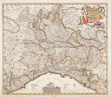 Antike Landkarten, de Wit, Italien, Lombardei, Lombardia, 1680: Status et Ducatus Mediolanensis Reipublicae Genuensis et Ducatus Parmensis et Montisferrati Novissima Descriptio