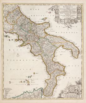 Antike Landkarten, de Wit, Italien, Kalabrien, Apulien, Basilikata, Kampanien: Regnum Neapolis in quo sunt Aprutium Ulterius et Citerius ...