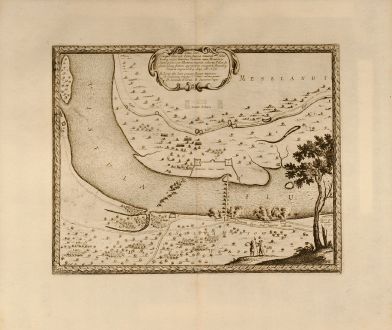 Antike Landkarten, von Pufendorf, Polen, Vistula, Weichsel, 1697: Situs loci in quo Situs loci in quo Sereniss: Princ. Sueciæ General.mus subito - Vistulam inter Montower Spitz et paruum...