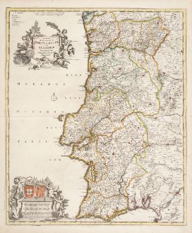 Antique Maps, de Wit, Spain - Portugal, 1720: Novissima Regnorum Portugalliae et Algarbiae Descriptio ...