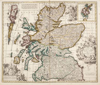 Antique Maps, Allard, British Isles, Scotland, 1730: Novissima Regni Scotiae Septentrionalis et Meridionalis Tabula ...