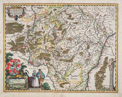 Antique Maps, van den Keere, Luxembourg, 1617 [1625]: Lutzenburgensis Ducatus Veriss. Descript. Iacobo Surhonio Monta. Auct.