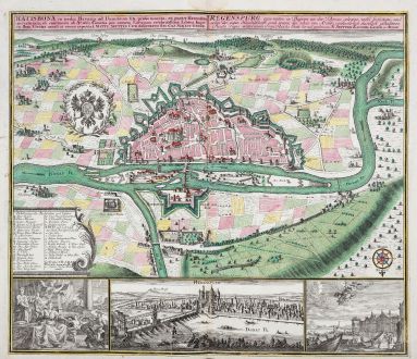 Antique Maps, Seutter, Germany, Bavaria, Regensburg, 1730: Regensburg eine mitten in Bayren an der Donau gelegene / Ratisbona in media Bavaria