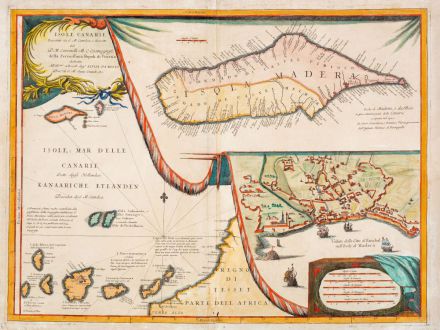 Antike Landkarten, Coronelli, Spanien - Portugal, Madeira und den Kanaren, 1696: Isole Canarie