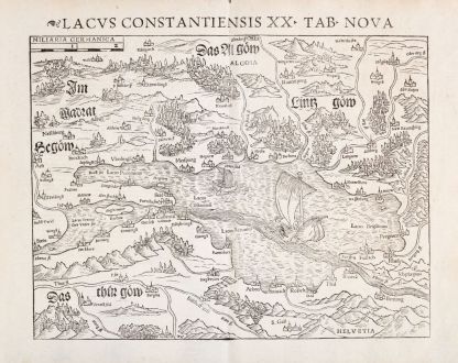 Antike Landkarten, Münster, Deutschland, Bodensee, 1540 [1542]: Lacus Constantiensis XX. Tab. Nova