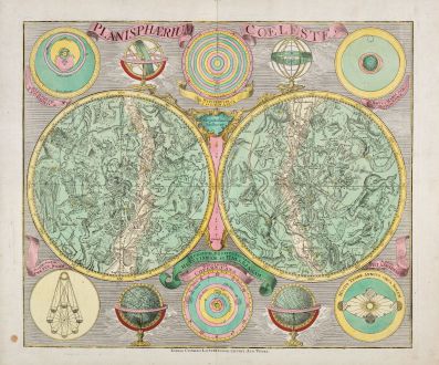 Antique Maps, Lotter, Celestial Charts, 1750: Planisphaerium Coeleste