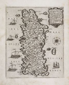 Antique Maps, Camocio, Greece, Crete, 1571: Candia vel Creta insula posta nel mare Mediterraneo...