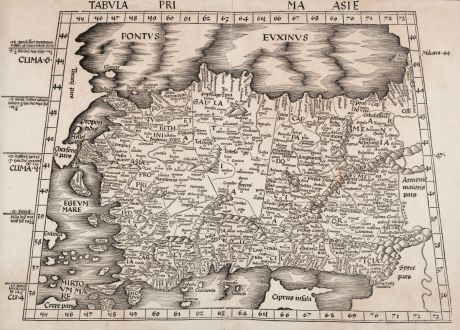 Antike Landkarten, Waldseemüller, Türkei, Zypern, 1513 oder 1520: Tabula Prima Asie