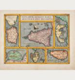 Altkolorierte Landkarte von Elba, Korfu, Sizilien, Sardinien, Malta. Gedruckt in Antwerpen im Jahre 1587.