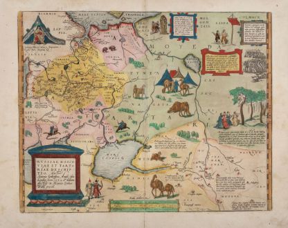 Antike Landkarten, Ortelius, Russland, Moskau, Sibirien, 1584: Russiae, Moscoviae et Tartariae Descriptio. Auctore Antonio Ienkensono Anglo, Edita Londini Anno 1562 ...