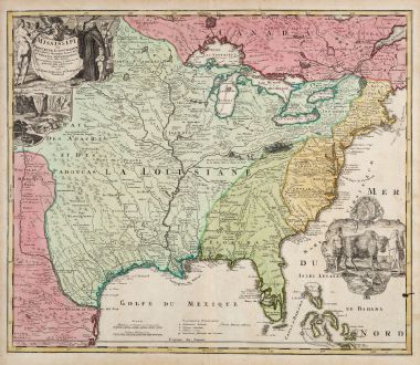 Antique Maps, Homann, North America, Virginia, Florida, Louisiana, Mississippi: Amplissimae Regionis Mississipi seu Provinciae Ludovicianae a R.P. Ludovico Hennepin Francisc Miss in America Septentrionali...