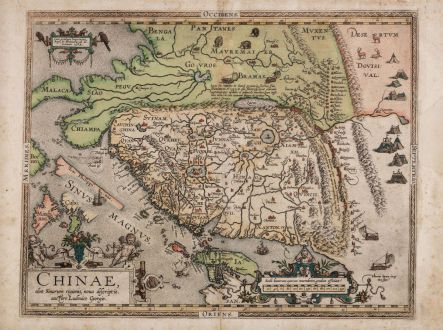 Antike Landkarten, Ortelius, China, 1587: Chinae, olim Sinarum Regionis, nova descriptio. Auctore Ludovico Georgio.