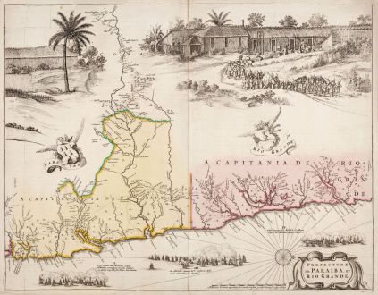 Antique Maps, Blaeu, South America, Brazil, Paraiba, Rio Grande do Norte: Praefecturae de Paraiba, et Rio Grande