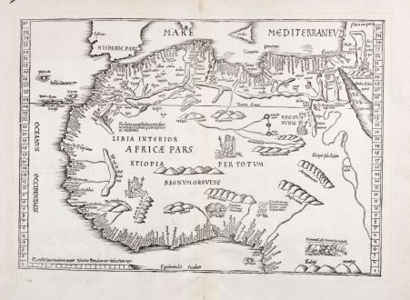 Antike Landkarten, Fries, Nordafrika, 1525: [Tab. Mo. Primae Partis Aphricae et Tabula Secunde partis Aphricae.]