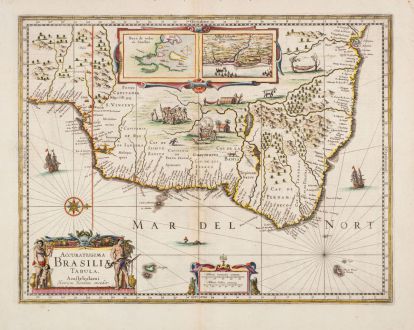 Antike Landkarten, Hondius, Südamerika, Brasilien, 1636: Accuratissima Brasiliae Tabula. Amstelodami Henricus Hondius excudit.