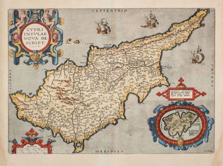 Antique Maps, Ortelius, Cyprus, 1603: Cypri Insulae Nova Descript. 1573