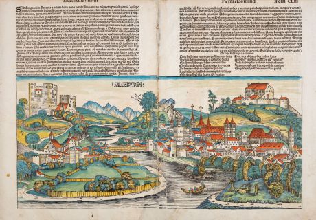 Antique Maps, Schedel, Austria - Hungary, Salzburg, 1493: Salczburga (Salczbvrga)
