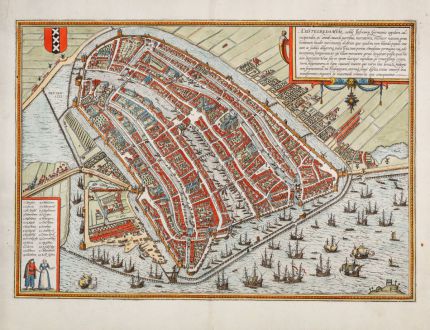Antique Maps, Braun & Hogenberg, Low Countries, Netherlands, Amsterdam: Amstelredamum, Nobile Inferioris Germaniae Oppidum...