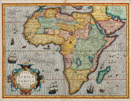 Antike Landkarten, Hondius, Afrika Kontinent, 1606: Nova Africae Tabula Auctore Jodoco Hondio