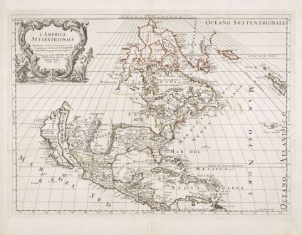 Antike Landkarten, Rossi, Nordamerika, 1677: L'America Settentrionale. Nuovamente Corretta et Accresciuta Secondo le Relationi Piu Moderne da Guglielmo Sansone...