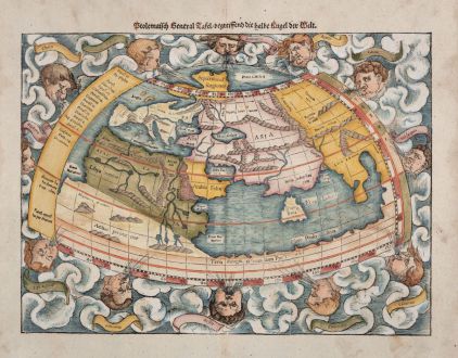 Antike Landkarten, Münster, Ptolemäische Weltkarte, 1540 (1574): Ptolemaisch General Tafel, begreiffend die halbe Kugel der Welt